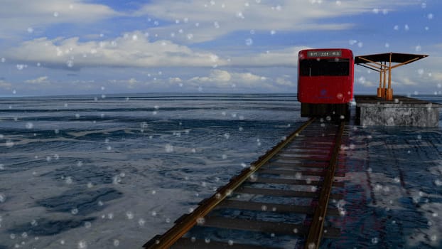 3d rendering nice train view with nice background ,with chinese character direct train from Jinlu to Green Island