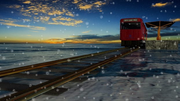3d rendering nice train view with nice background ,with chinese character direct train from Jinlu to Green Island
