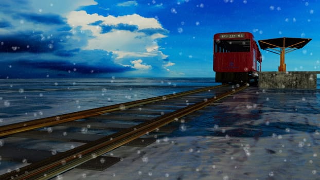3d rendering nice train view with nice background ,with chinese character direct train from Jinlu to Green Island
