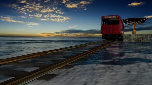 3d rendering nice train view with nice background ,with chinese character direct train from Jinlu to Green Island