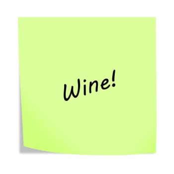 A wine 3d illustration post note reminder on white with clipping path