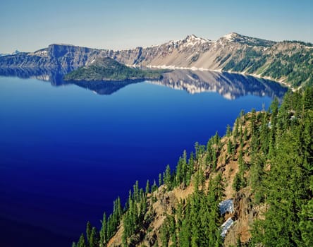 Crater Lake with Wizard Island in Oregon