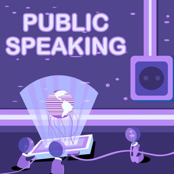 Handwriting text Public Speaking, Conceptual photo art of effective oral communication with an audience Global Ideas Joining Together Forming New Technological Achievements.