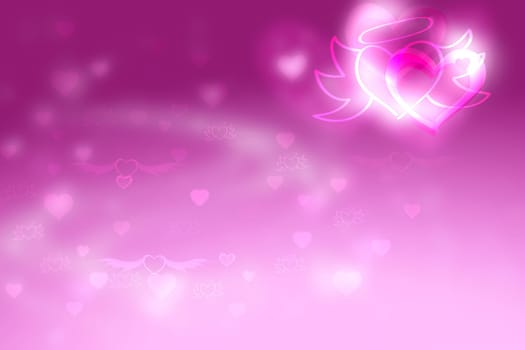 Wedding or valentine day card template. Abstract festive blur bright pink red pastel background texture with a large glittering love bokeh for wedding day. Romantic textured backdrop with space.