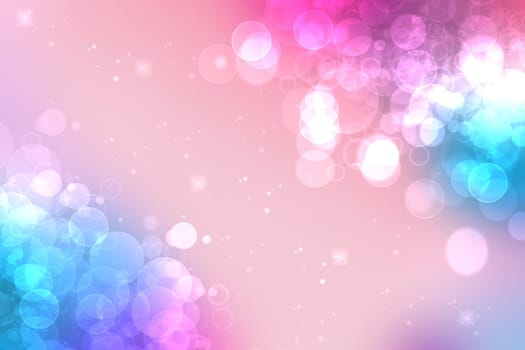 Blue party invitation background. Abstract delicate light blue turquoise pink bokeh texture with stars. Beautiful backdrop for design of invitation for various holidays.