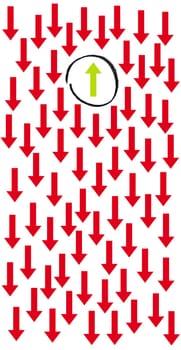 Individual concept - Many red arrows and one green arrow showing in different direction