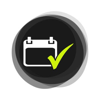 Isolated round Button: Calendar with green tick