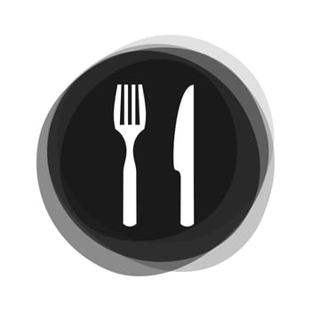 Isolated round Button: Fork and knife