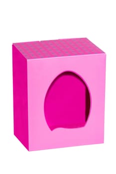 Closeup of a pink present or gift box isolated on a white background. Birthday, valentine or other holidays. Macro.
