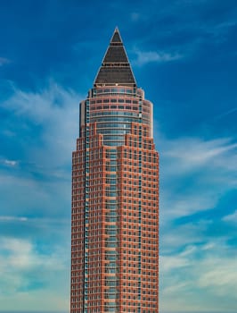 Fair Tower Frankfurt during daylight, view from low angle, germany