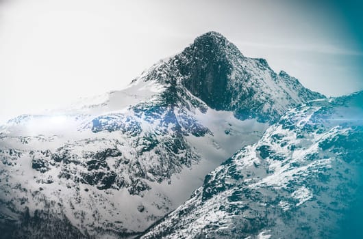 High snow mountains close to Tromsø in February