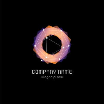 Unusual abstract geometric shapes vector logo. Circular, polygonal colorful logotypes on the black background
