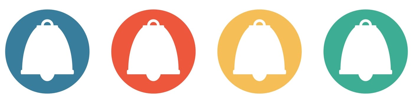 4 colorful Buttons blue, red, orange and green showing: Alarm, Sound or Bell