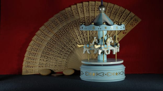 carousel mechanical toy with horse-drawn is spinning, music boxes