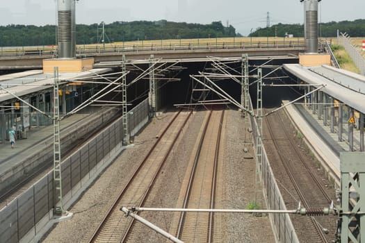 Dusseldorf, Nrw, Germany - June 18, 2019:.Trains at Dusseldorf station. Dusseldorf is the capital city of the German state of North Rhine-Westphalia and center of the Rhine-Ruhr metropolitan region.