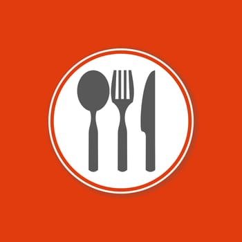 Red background banner with Cutlery icon in white circle - Restaurant and Food