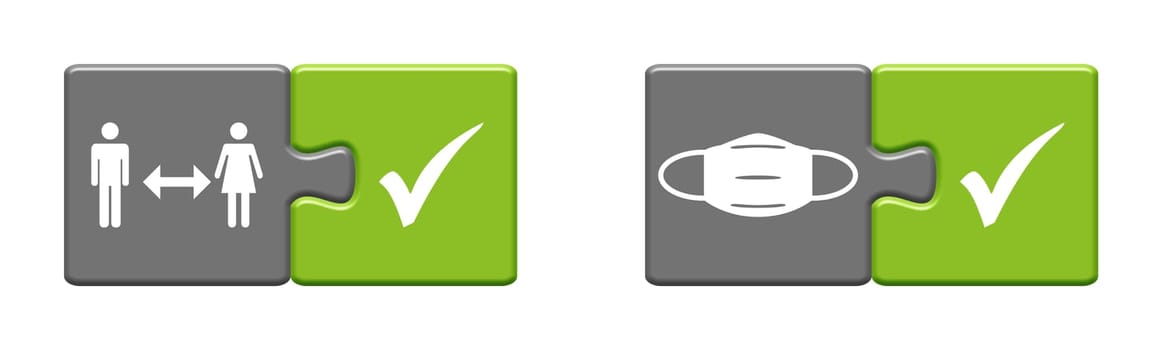 Puzzle Buttons gren grey: Keep your distance and wear a face mask