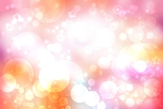 Colorful party background. Abstract pink yellow white texture with blurred bokeh lights and stars. Beautiful backdrop for design of invitation for various holidays. Card concept.