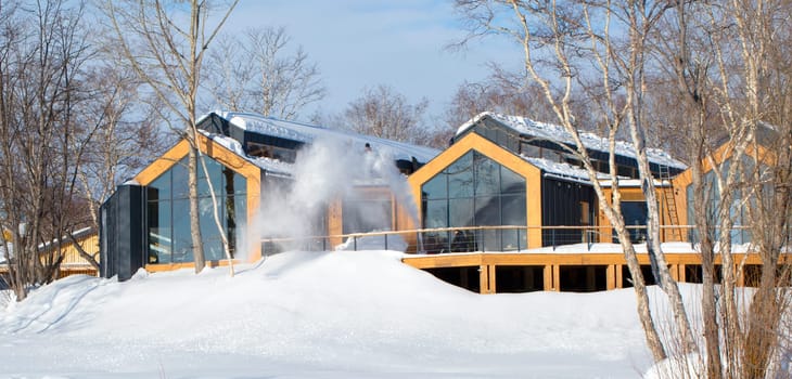The buildings of the recreation center Golubaya Loguna on the Kamchatka Peninsula