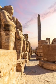 Ancient statues of The Precinct of Amun-Re in the Third Pylon of Karnak Temple, Egypt.