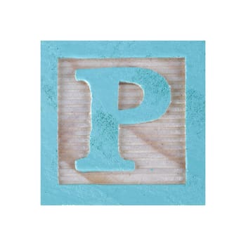 A Letter P childs wood block on white with clipping path