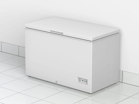 White chest freezer in the kitchen