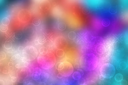 Colorful party invitation background. Abstract pastel blue pink yellow texture with blurred bokeh lights and soft color circles. Beautiful backdrop for design of invitation for various holidays. Card concept.
