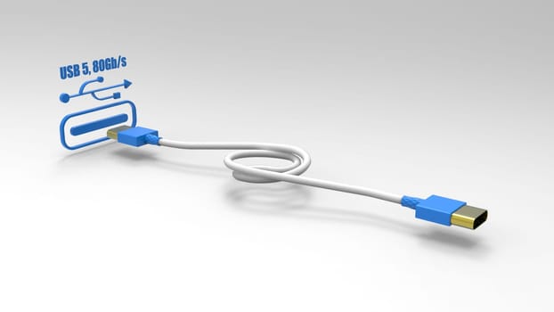 3d rendering of USB cable ICON isolated with clear background