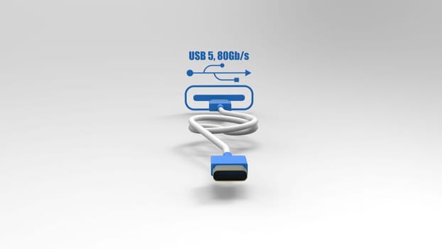 3d rendering of USB cable ICON isolated with clear background