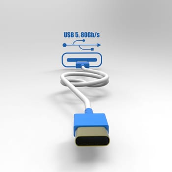 3d rendering of USB cable ICON isolated with clear background