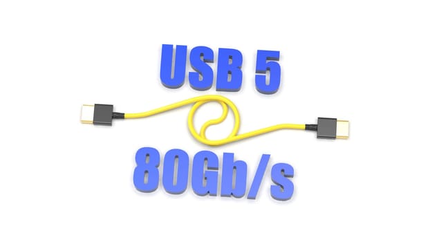 3d rendering of USB cable ICON isolated with clear background