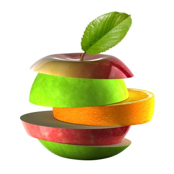 3d rendering of Fresh oranges and apples with clear background