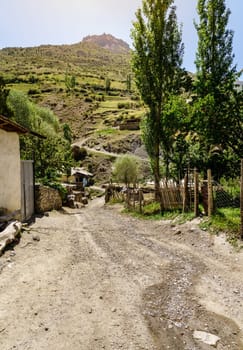 Road through Margib village in the mountains of Tajikistan