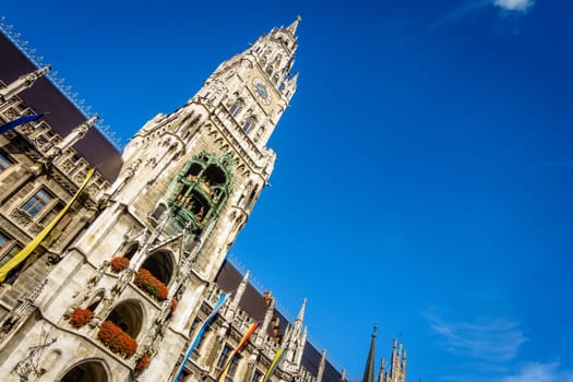 Facade of the Rathaus or Town Hall on Marienplatz in Munich, Germany