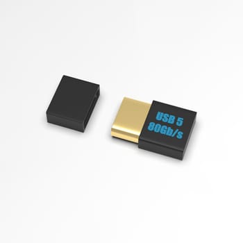 The 3d rendering USB stick isolated on white background
