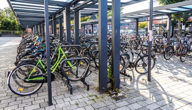 GIESSEN, GERMANY - 2021_04_09: Public bicycle garage near train station from Giessen Hesse