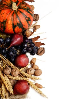 Autumn concept with seasonal fruits and vagetables