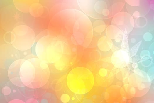 Abstract blurred fresh vivid spring summer light delicate pastel yellow pink orange turquoise bokeh background texture with bright circular soft color lights. Beautiful backdrop illustration.