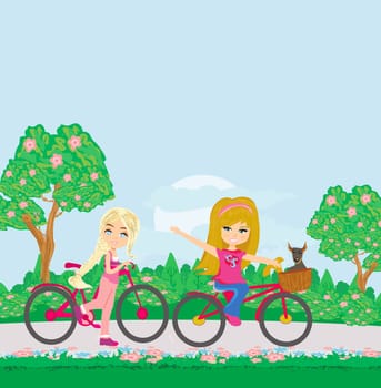 children biking in the park on a spring day