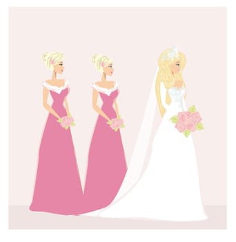 beautiful bride and her bridesmaid friends