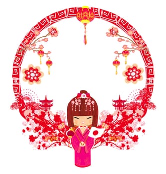 Geisha and Chinese lanterns - Mid-Autumn Festival for Chinese New Year
