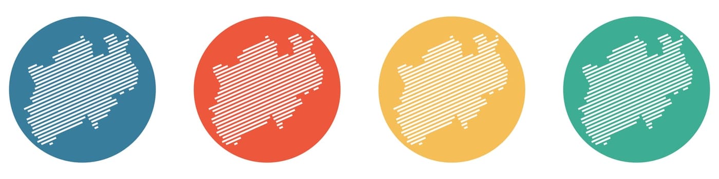 4 colorful Buttons blue, red, orange and green showing: German Federal state Nordrhein-Westfalen