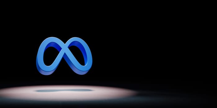 Meta Logo 3D Symbol Shape Spotlighted on Black Background with Copy Space 3D Illustration