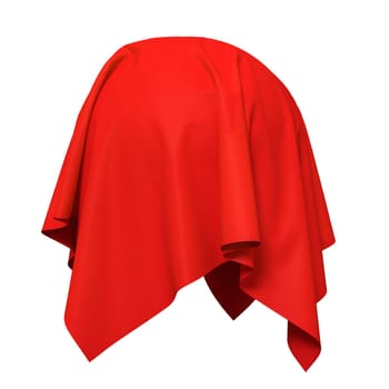 Sphere covered with red silk fabric. Isolated on white background. Surprise, award, prize, presentation concept. Reveal the hidden object. Raise the curtain. Photorealistic illustration.