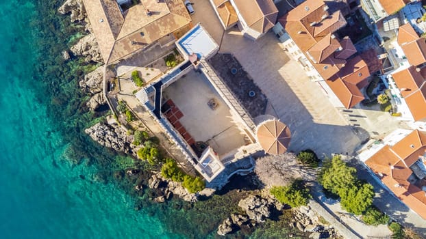 Aerial view of historic Adriatic town of Krk , Island of Krk, Kvarner bay of Adriatic sea, Croatia, Europe.
