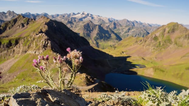 a view of the mountain lake in the french Pyrenees