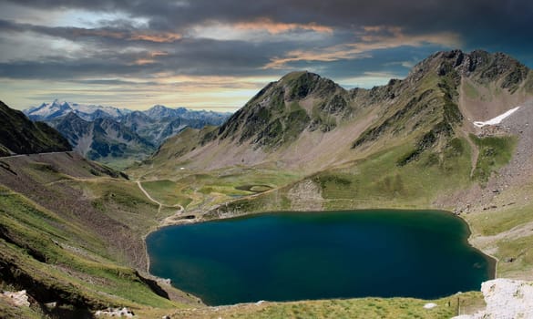 a view of the mountain lake in the french Pyrenees