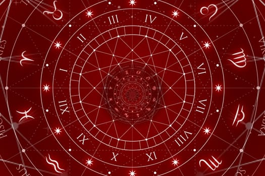 Abstract old conceptual background on mysticism, astrology, fantasy - red