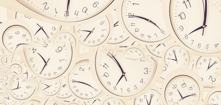 Droste effect background with infinite clock spiral. Abstract design for concepts related to time and deadline.