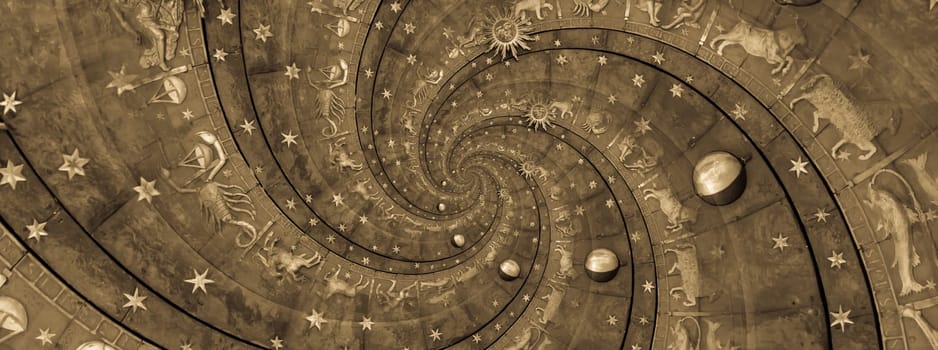 Abstract old conceptual background on mysticism, astrology, fantasy - black